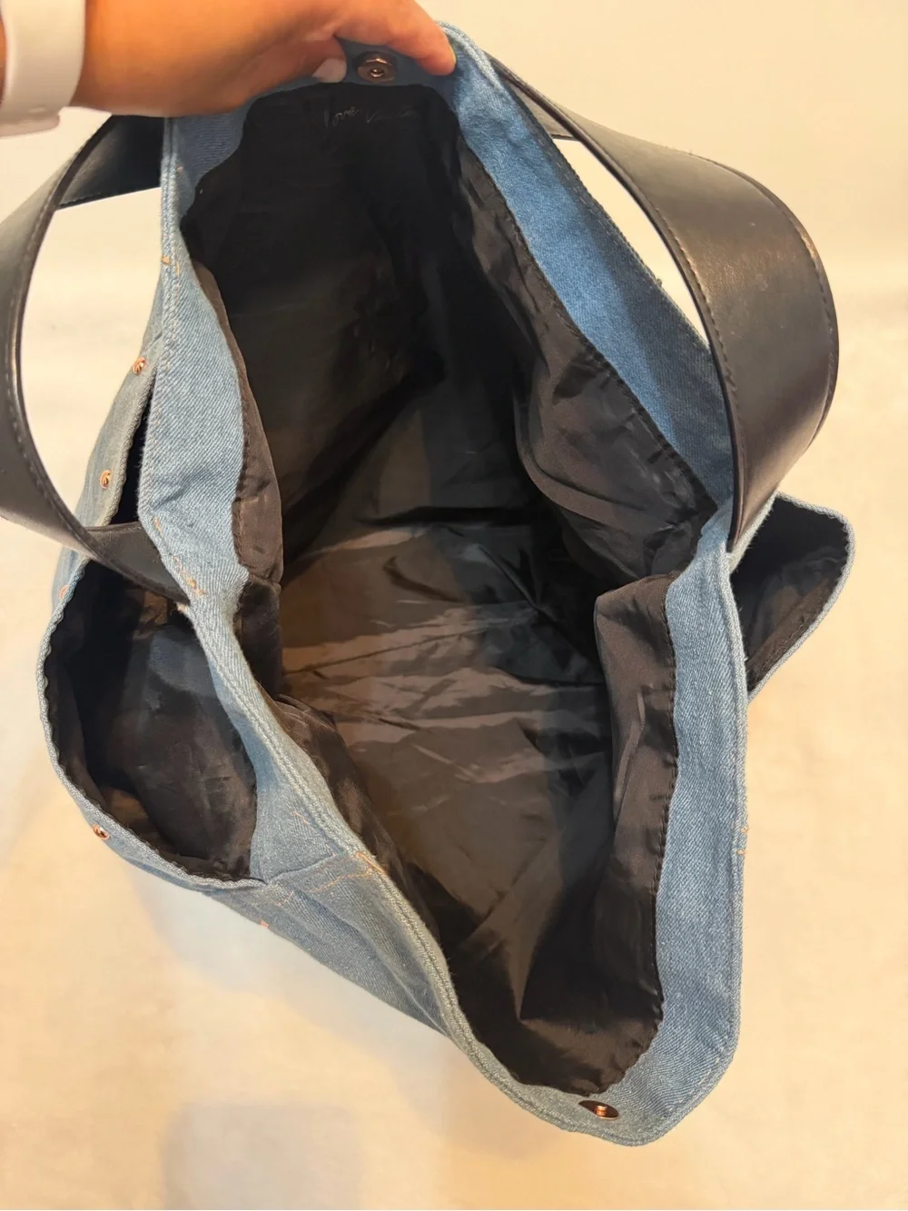 Victoria's Secret Denim Blue Canvas Tote with Black Straps